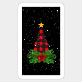 Snowflakes on Red Black Winter Plaid Buffalo Christmas Tree Sticker
